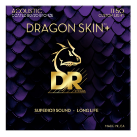 Струни для акустичної гітари DR Strings DRAGON SKIN+ Acoustic 80/20 Bronze - Custom Light (11-50)