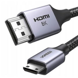 Кабель UGREEN HD163 miniHDMI to HDMI, 2 m, v2.1 UltraHD 8K-3D Braided Nylon Black